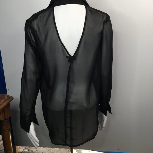 Ecko Unltd Black Button Down Open Back Sheer Blouse Top Size S - Picture 5 of 10